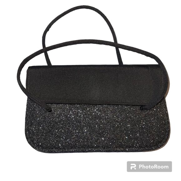 Vintage Womens Handbag Clutch Small Black Glitter Sparkle Formal Party Classic - Picture 1 of 9